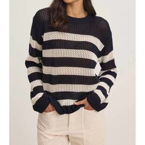 NEW VELVET BY GRAHAM & SPENCER kanan cotton cashmere mesh sweater in navy/ milk